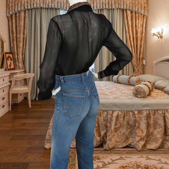 Chan Luu Sheer Sequin Embroidered Blouse XS - Picture 10 of 16